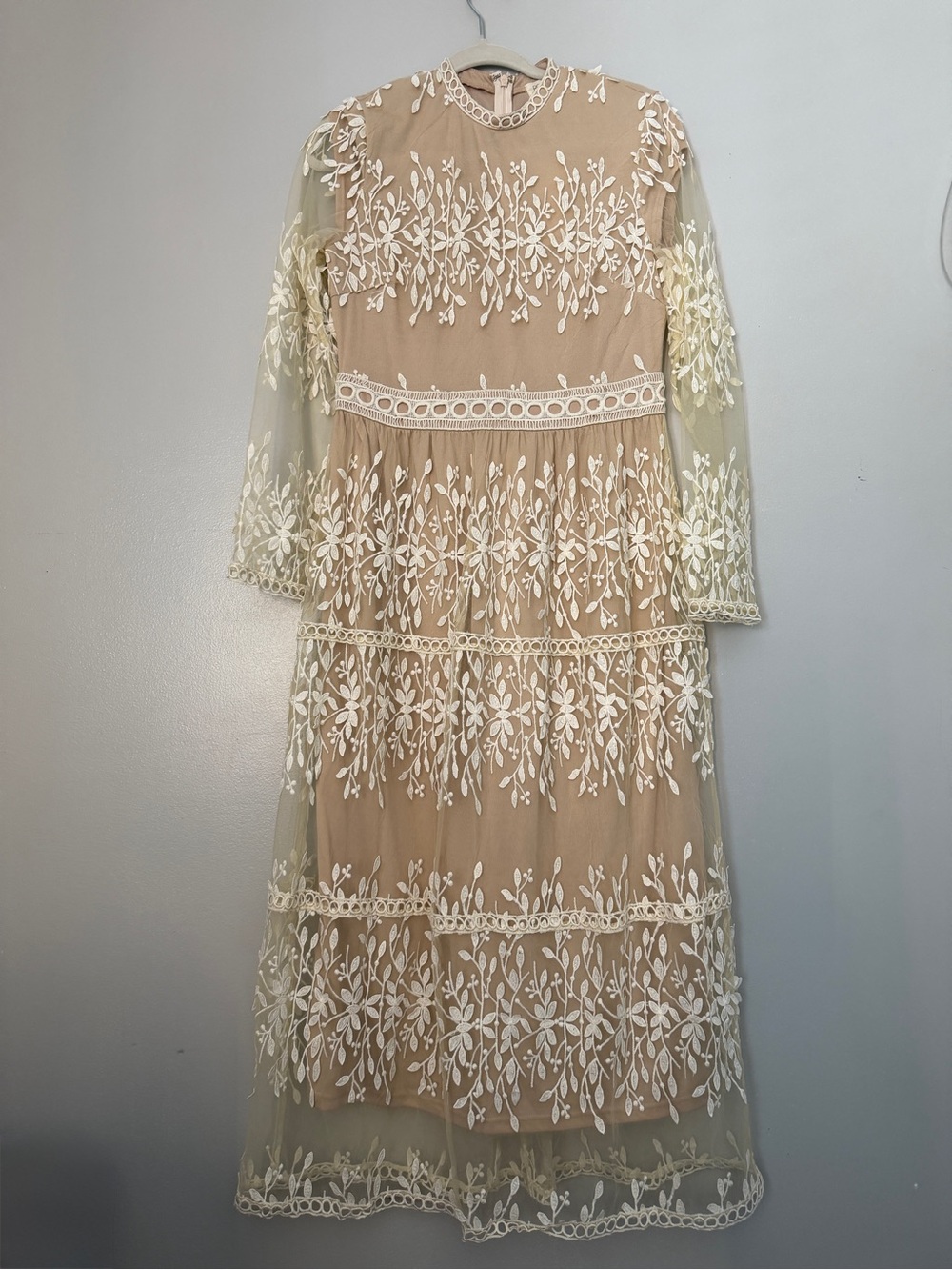 Roolee Embroidered Ivory Lace Overlay Dress Size M